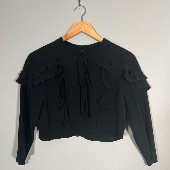 Revolve Poppy Ruffle Cropped Elbow Sleeve Blouse - Picture 2 of 12